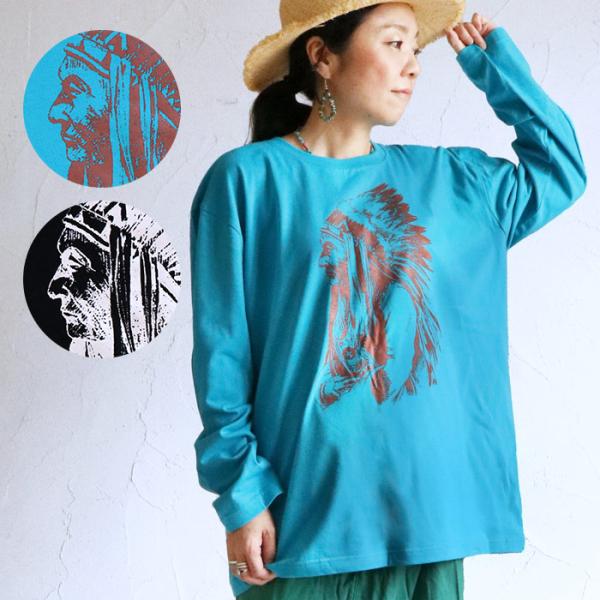送料無料 エスニック Tシャツ ロンT インディアン カットソー トップス 長袖 山ガール アメカジ...