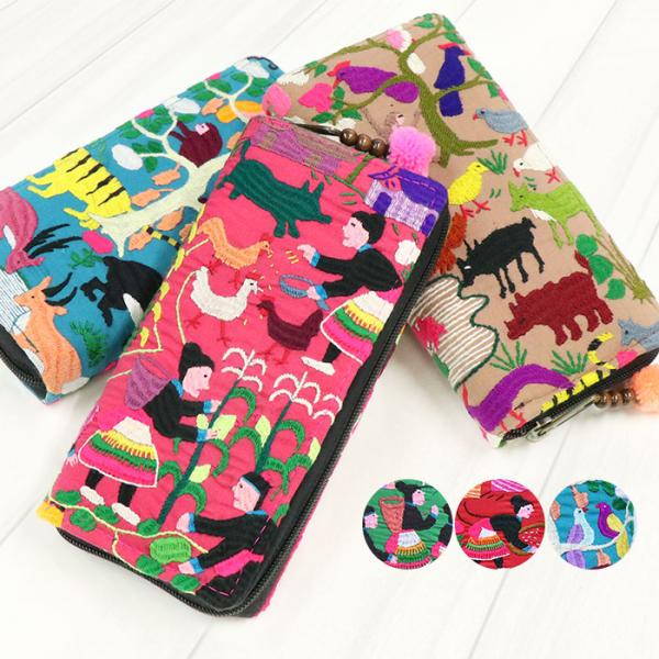 ロングウォレット 手刺繍 長財布 サイフ レディース エスニック ハンドステッチ 手刺しゅう カード...