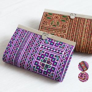 財布 サイフ レディース 小銭入れ エスニック ショートウォレット 刺しゅう 刺繍 モン族 ハンドステッチ クラッチ 民族 エスニック柄 ユニセックス がま口開閉｜marblemarket-ethnic