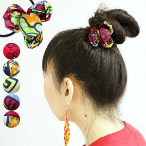 ヘアゴム ヘアアクセ かわいい まとめ髪 アクセサリー 大人っぽい 花 フラワー おしゃれ カンガ アフリカン カラフル エスニック 幾何学模様 子供 キッズ (3)｜marblemarket-ethnic