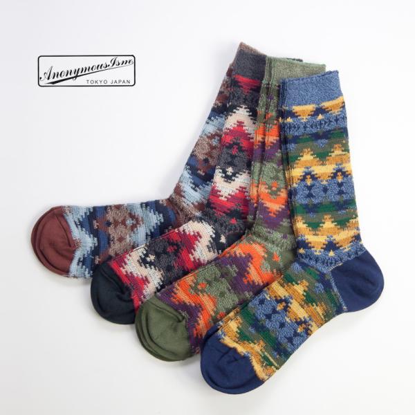 アノニマスイズム Anonymousism クルーソックス ウィグワムジャカード 日本製 靴下 メン...