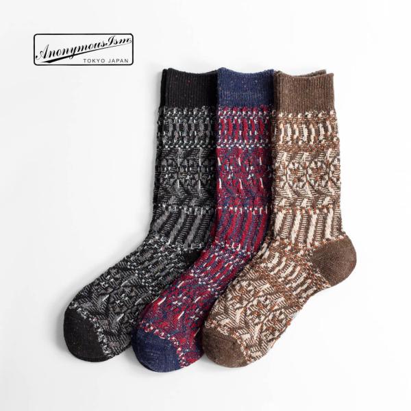 アノニマスイズム AnonymousIsm ツイードジャガード柄 クルーソックス 日本製 靴下 メン...
