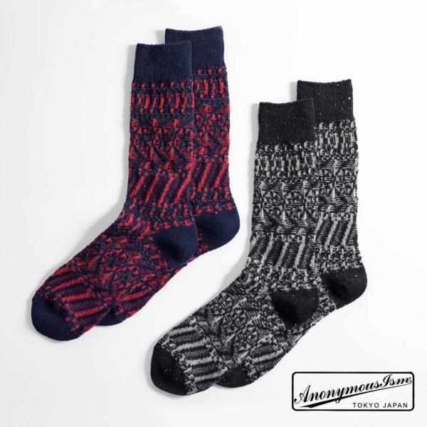 アノニマスイズム AnonymousIsm ツイードジャカード柄 クルーソックス 全２色 日本製 靴...
