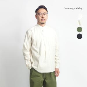 【セール価格】 ハブアグッドデイ have a good day フランネルシャツ プルオーバー バンドカラー コットン 日本製 メンズ｜marcarrows