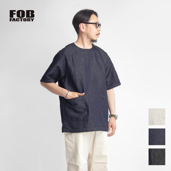 FOBファクトリー FOB FACTORY コットンリネンデニム アトリエTシャツ 日本製 メンズ
