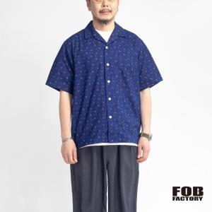 FOBファクトリー FOB FACTORY 藍染め刺し子 半袖オープンカラーシャツ 日本製 メンズ｜marcarrows