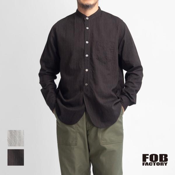 FOBファクトリー FOB FACTORY ヴィンテージストライプ バンドカラーシャツ F3511 ...
