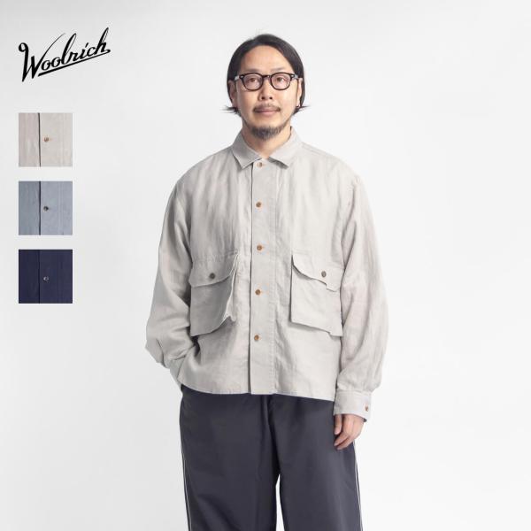 ウールリッチ WOOLRICH OUTDOOR LABEL アウトドア リネンキャンプカラーシャツ ...