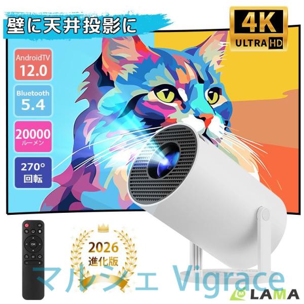 進化版 プロジェクター 4K対応 本体 軽量 家庭用 Android TV12.0 天井投影 小型 ...