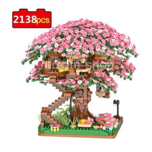 ブロック LEGO レゴ 互換 桜 サクラ ツリーハウス おもちゃ ビルディングブロック 2138ピース ピンク