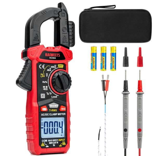 KAIWEETS AC/DCクランプメーター 4000 カウント D型ジョウ T-RMS AC/DC...