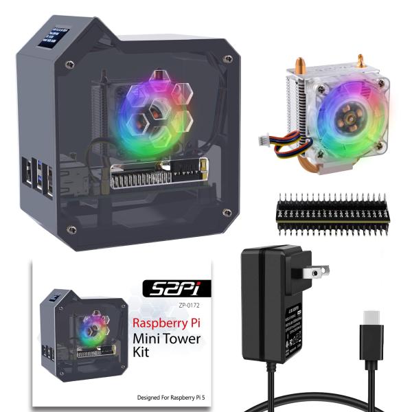 GeeekPi ミニタワーキット、Raspberry Pi 5 用 PD 27W 電源、ICE タワ...