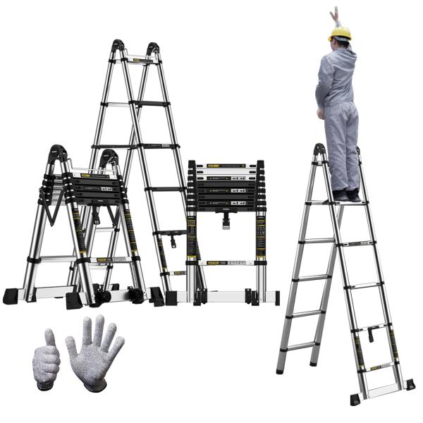 xixi-home 伸縮はしご 耐荷重150KG 最長2.5m+2.5m 6+6段 はしご兼用脚立 ...