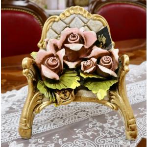 陶花　イタリア製　インテリア　置物 陶器 陶花 ピンクのバラ インテリア イタリア置物 イタリア雑貨