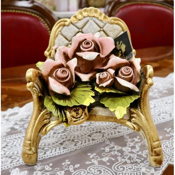 イタリア製　陶花　薔薇の椅子　アンティーク調