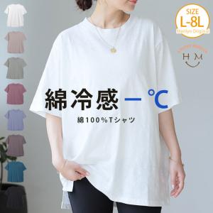 大きいサイズ レディース トップス 涼しくさらっと 綿100％ 二の腕カバー 裾スリット スラブ ゆったりカットソー プルオーバー 冷感 cool LL 3L 4L A