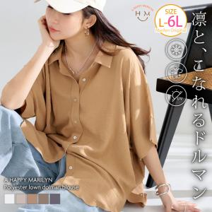 大きいサイズ レディース ブラウス エアブラウス フロントボタン シャツ トップス LL 3L 4L 5L 6L 半袖 夏 夏物 夏服 夏用 A