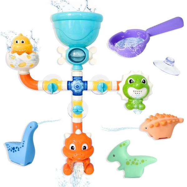 Mercs-X お風呂おもちゃ おふろおもちゃ パイプ 蛇口 吸盤 組み立て式 水おもちゃ 恐竜 水...