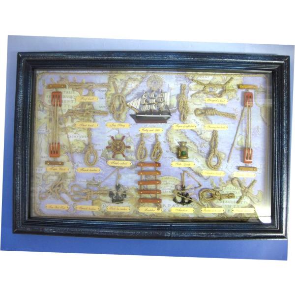 ロープノット額 海図（ブルー）   プレゼント 父の日 マリンテイスト