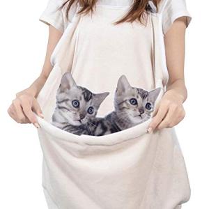 m.tivance 犬 猫 抱っこ エプロン ペット 寝袋 スリング 抱っこ用 エプロン 猫のお昼寝 グレー ベージュ/にゃんエプロン