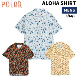 ポーラー POLeR ALOHA SHIRT アロハシャツ メンズ 春 夏 レーヨン ブルー クリーム ブラック カジュアル 半袖 アロハ シャツ 221APM3002