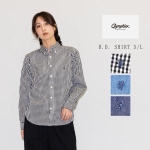 ジムフレックス GYMPHLEX 長袖ボタンダウンシャツ レディース ギンガムチェック デニム コットン 綿 カジュアル 長袖シャツ シンプル 定番 ベーシック グリフィン刺繍 GY-B0197 ジムフレックス GYMPHLEX 長袖ボタンダウンシャツ レディース ギンガム