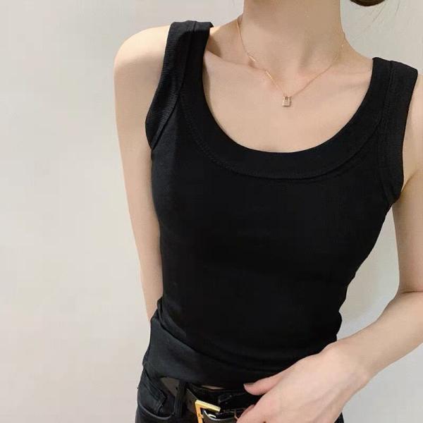 ブラトップ タンクトップ カップ付き リブ 盛れる  締め付けない 楽(3)