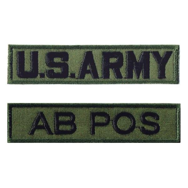 ミリタリーワッペン 血液型AB POS+ARMY OD 2Pセット