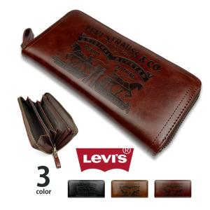 財布 Levis リーバイス ラベルパッチ デザイン型押し エコレザー ラウンドファスナー メンズ レディース 兼用 長財布