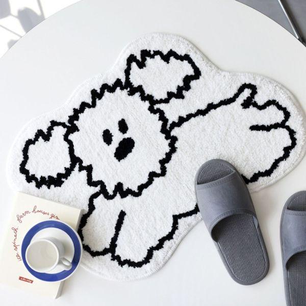 バスマット ホワイト 韓国雑貨 インテリア いぬ お風呂マット 足ふきマット 玄関マット モコモコ ...