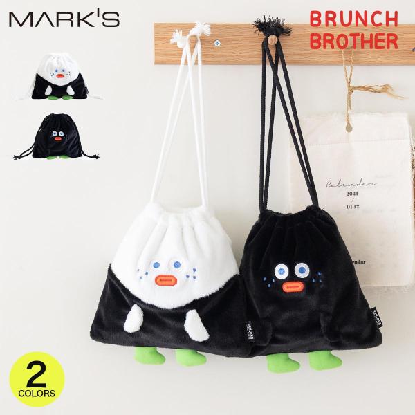 ブランチブラザー 巾着ポーチ オニ&amp;ギリ 巾着袋 給食袋 小物入れ キャラクター もこもこ コスメポ...