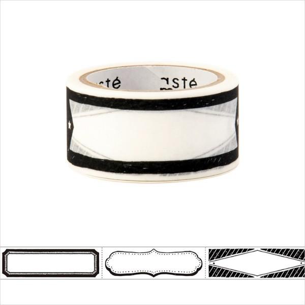 マステ 水性ペンで書けるマスキングテープ ミシン目入り・手帳デコ タイトル柄・手描きモノクロ