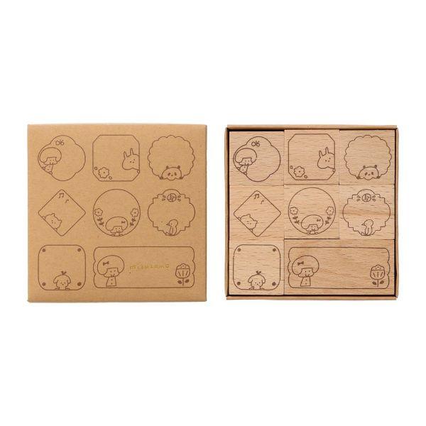 【30％OFF】木製スタンプセット フレーム 雑貨 文房具 デコ はんこ かわいい イラスト 文具女...