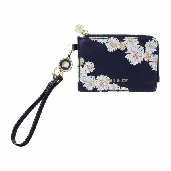 刺繍チャームプレゼント ポール ＆ ジョー パスケース クリザンテーム・ネイビー リール付き PUレ...