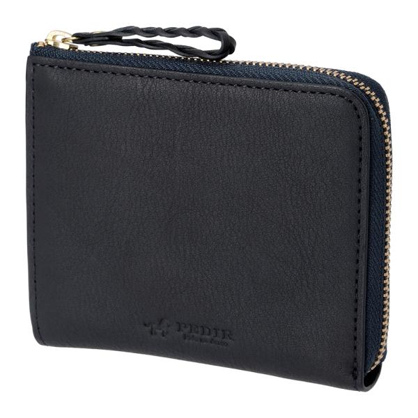 本革 革 PEDIR ペディール L字ファスナー スリムウォレット ネイビー ソフトヌメ ミニ財布 ...