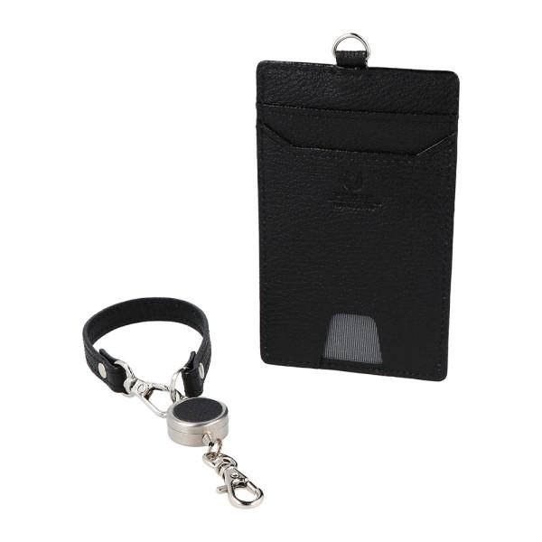 本革 革 リール付 シングル パスケース 定期ケース 定期入れ ディアシュリンク ブラック 黒 PE...