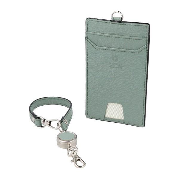 本革 革 リール付 シングル パスケース 定期ケース 定期入れ ディアシュリンク ライトグリーン グ...