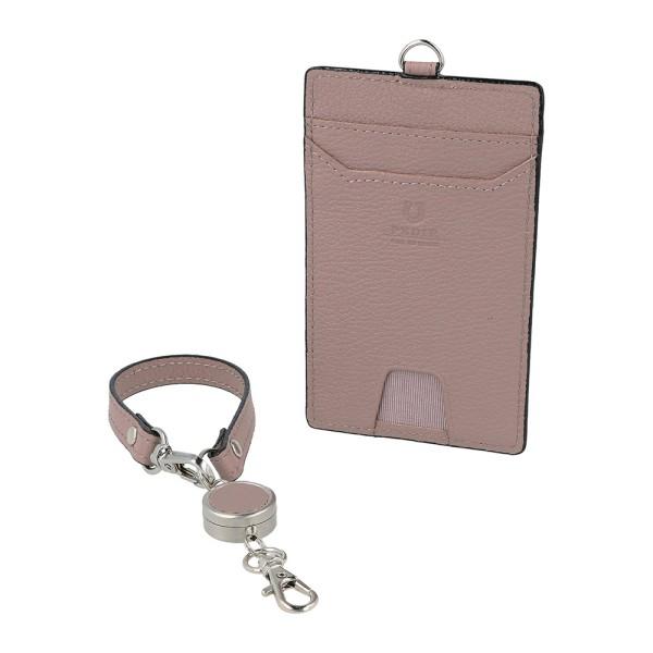 本革 革 リール付 シングル パスケース 定期ケース 定期入れ ディアシュリンク ライトピンク ピン...