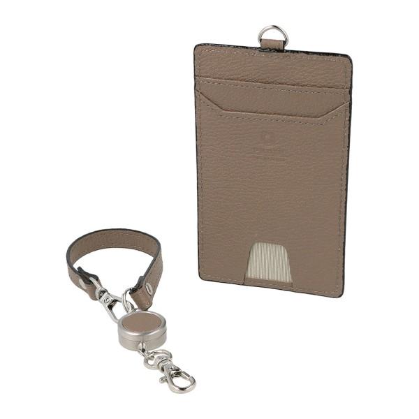 本革 革 リール付 シングル パスケース 定期ケース 定期入れ ディアシュリンク トープ ベージュ ...