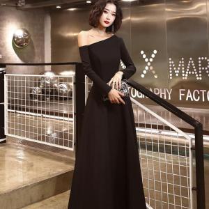 パーティードレス ロング 黒 長袖 おしゃれ かっこいい 結婚式 お呼ばれ ドレス ロングドレス 演奏会 発表会 大きいサイズ フォーマル ワンショルダー アシンメ No1942 Marmelo Sunnyday 通販 Yahoo ショッピング