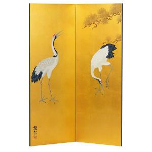 肉筆美術金屏風野口雅宝作 金彩鳳凰絵二曲屏風 : まろ庵 - 通販 