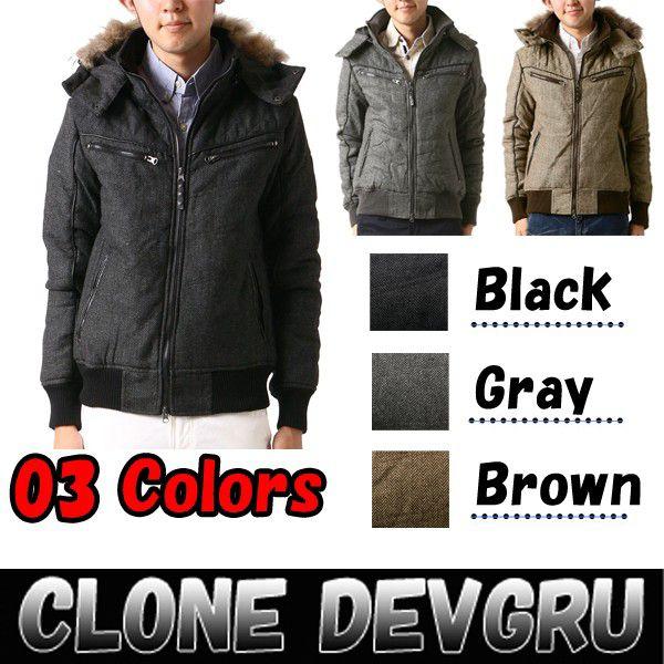 ダウンジャケット メンズ ジャケット 中綿 アウター リアルファーフード脱着 ツイード中綿ジャケット