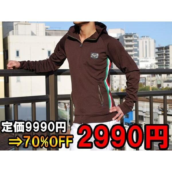 BREED ジャージ メンズ ライン フード ジップ 襟 トリコロール 白 ホワイト 肩ライン イタ...