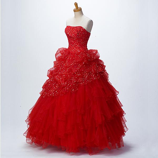 カラーウェディングドレス SDL71_R レッド   ウエディングドレス　マタニティー対応