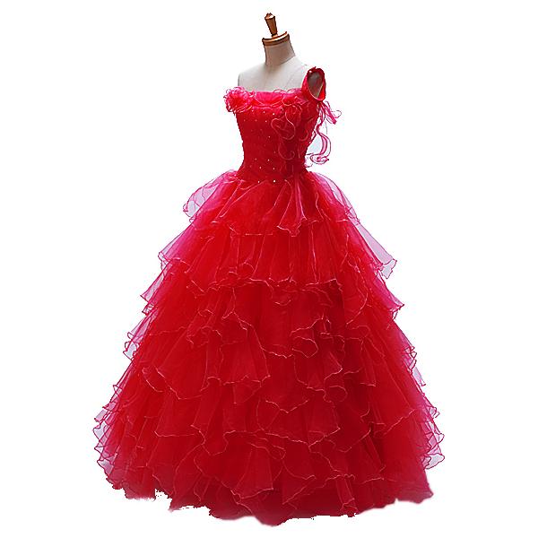 カラーウェディングドレスSDL1Rレッド ウエディングドレス　マタニティー対応