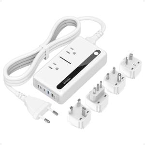 TESSAN 変圧器 海外旅行用 220vから100v 合計64W 急速充電 変圧器付き変換プラグ 全世界対応 C/BF/O/B3/Lタイプ付き