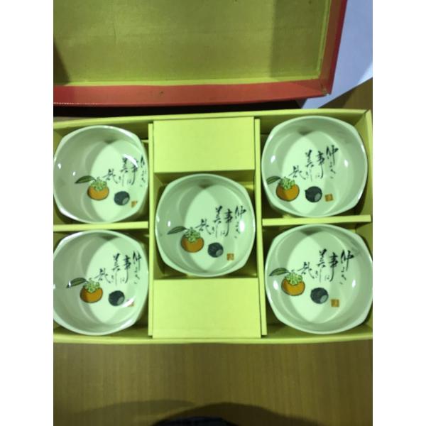 角形 小鉢 5個 セット 柿 栗 秋 特撰 陶器 未使用 ★0048 B-2