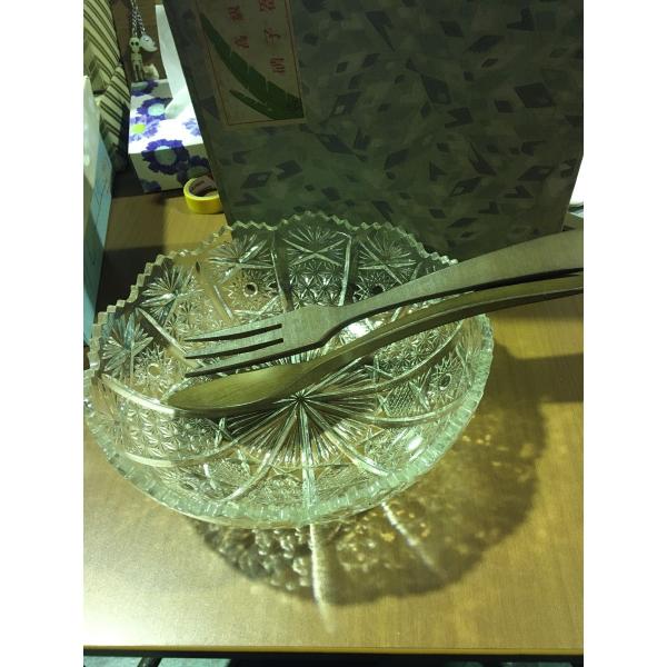 ガラス 大皿 深皿 サラダ皿 木製 フォーク スプーン セット 未使用 ★0051 B-2