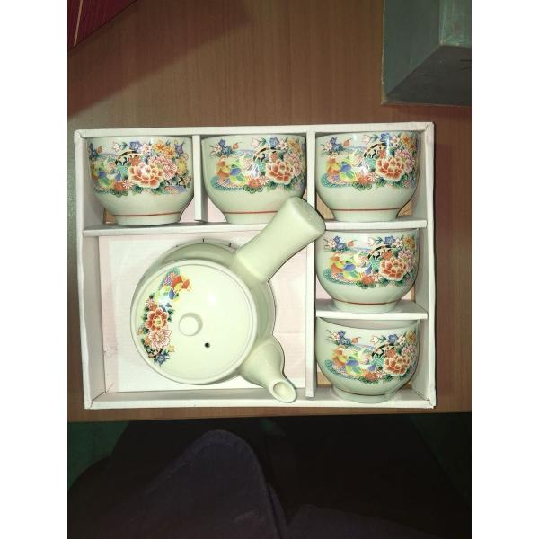 九谷焼 急須 湯呑み 5客 セット 陶器 白 花柄 茶器 未使用 ★0055 B-2