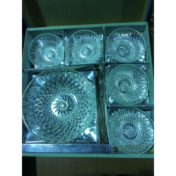 矢車カット ガラス皿 大 深皿1枚 中 深皿5枚 サラダ皿セット そうめん皿セット 未使用 ★005...